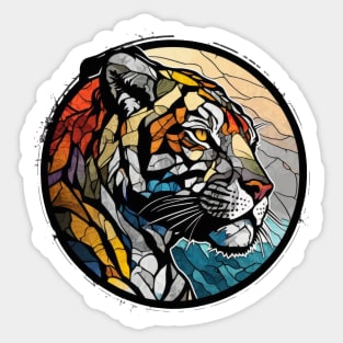 Tiger Animal Portrait Stained Glass Wildlife Outdoors Adventure Sticker